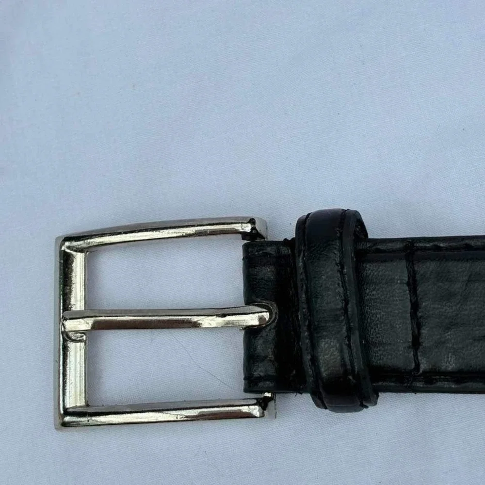 Barbados Leather Mens Belt Black Genuine Leather Silver Buckle XL 42-44 Classic